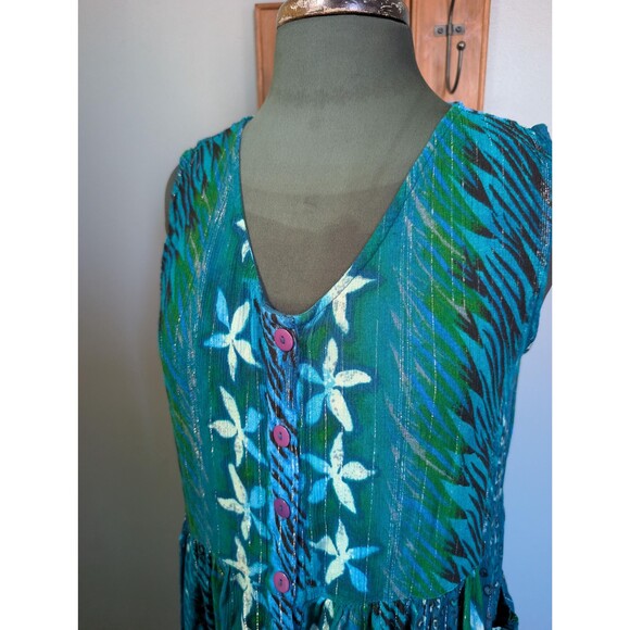 Blue Green Tropical Dress: Lightweight Gauzy Dress Size XL - Picture 7 of 8